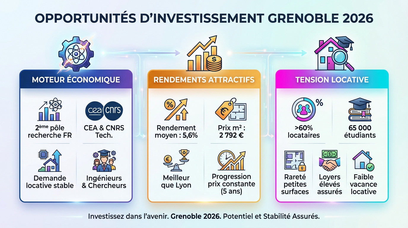 Immeubles modernes et montagnes à Grenoble pour un investissement locatif