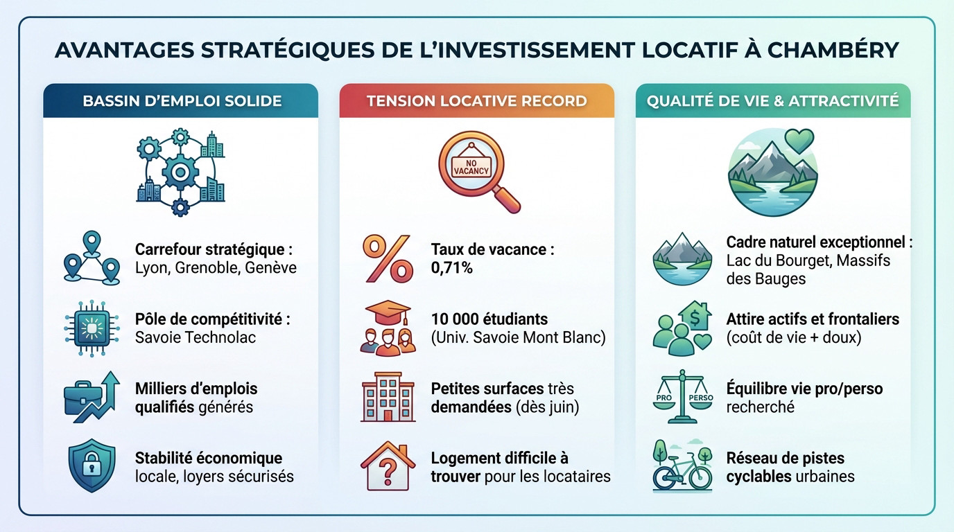 Infographie détaillant les bénéfices d'un investissement locatif à Chambéry