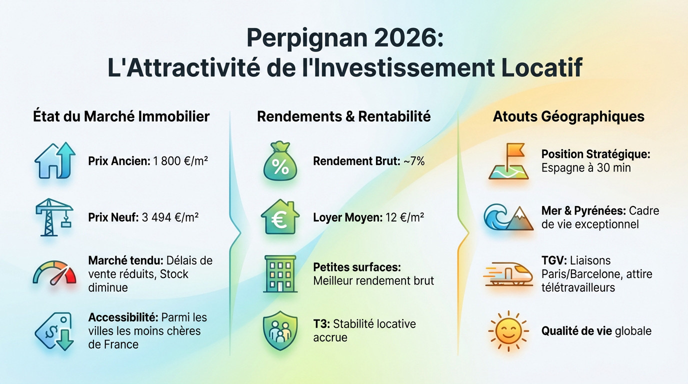 Panorama urbain de Perpignan illustrant le dynamisme du marché immobilier en 2026