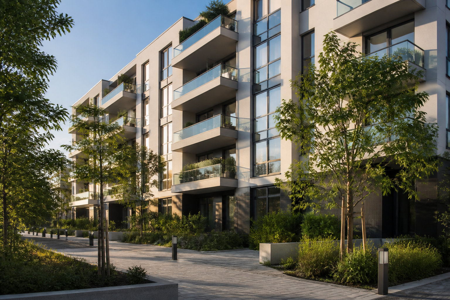 Immeuble moderne entouré de végétation